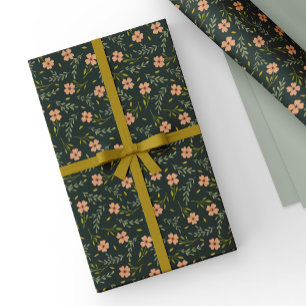 Zartes Watercolor-Blumenmuster in Dunkelgrün Geschenkpapier