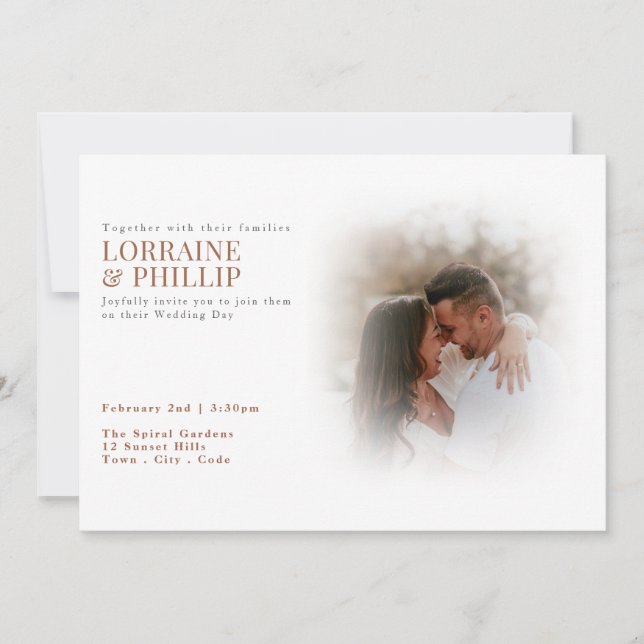 Zartes Weiß-Gefälle Hochzeit Einladung (Vorderseite)