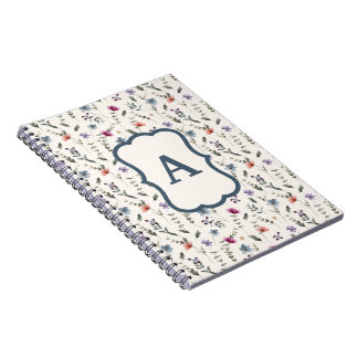Zartes Wildblumen-Wiesen-Blumenmuster-Monogramm Notizblock