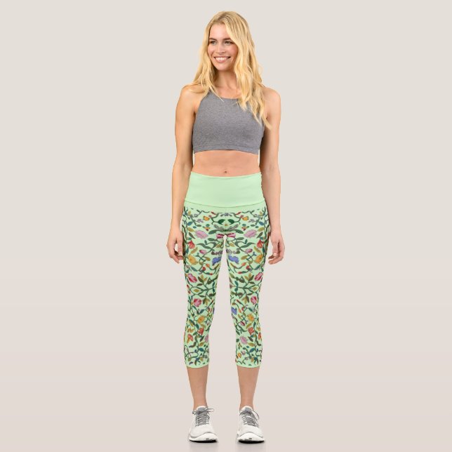 Zartes, zartes, feines Blumenmuster Capri Leggings (Vorderseite)