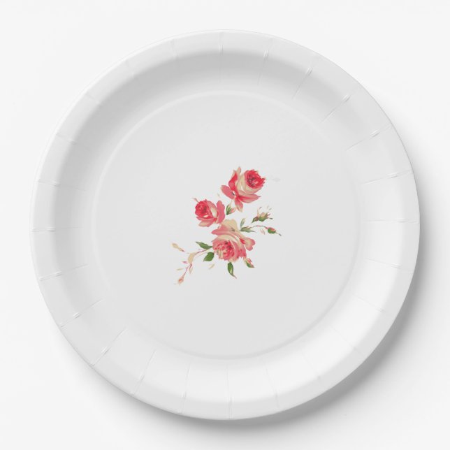 zartes, zartes Rosa und rote Rosen Pappteller (Vorderseite)