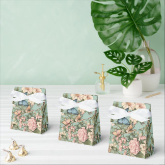 Zartestes Rosa Blaues Blumen- & Schmetterlingsmoti Geschenkschachtel