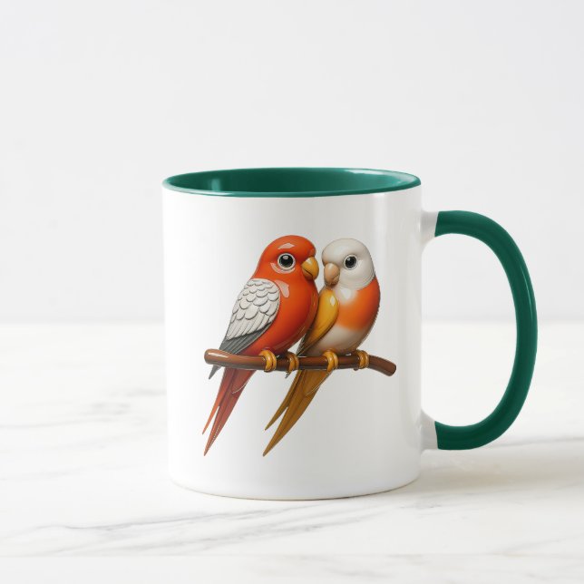 Zärtliche Vogelpaare, Seite an Seite gebohrt. Tasse (Rechts)