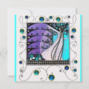 Zauber des Frühlings,helles Lila Schwarz Aqua Blau Einladung