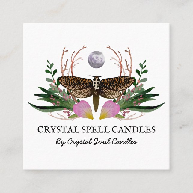 Zauber "Moth and Moon Candle" Quadratische Visitenkarte (Vorderseite)