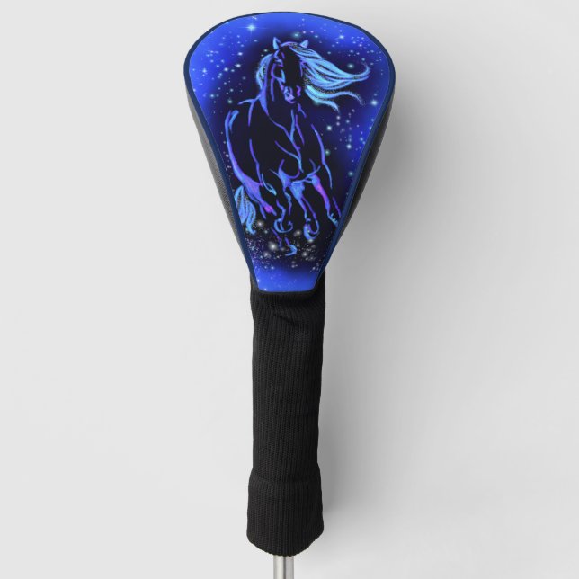 Zauberblaues Pferd, das bei Mondlicht läuft, starr Golf Headcover (Vorderseite)