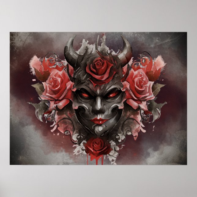 Zauberei | Dunkler Horned Dämon mit leuchtenden ro Poster (Vorne)