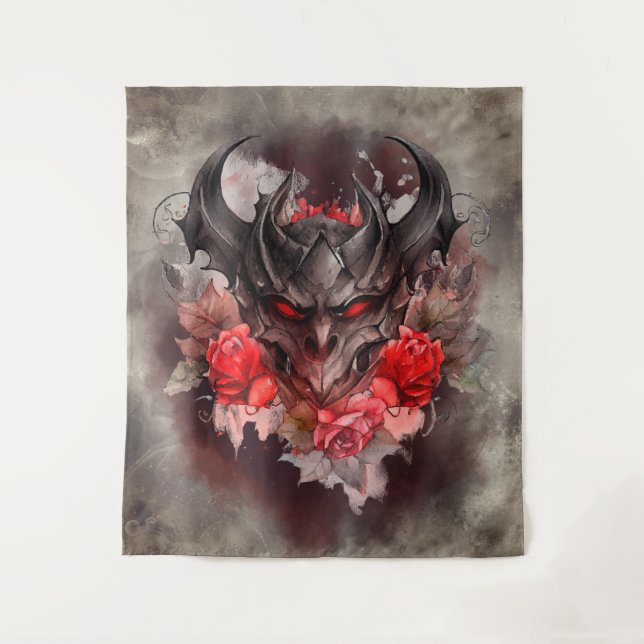 Zauberei | Rotes Mit Augen Smoky-Demon-Tier mit Ro Wandteppich (Vorderseite)
