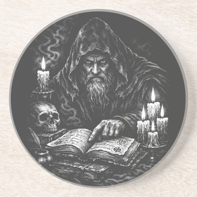 Zauberer beim Studium des Grimoire — von BurnsInHe Getränkeuntersetzer (Vorne)