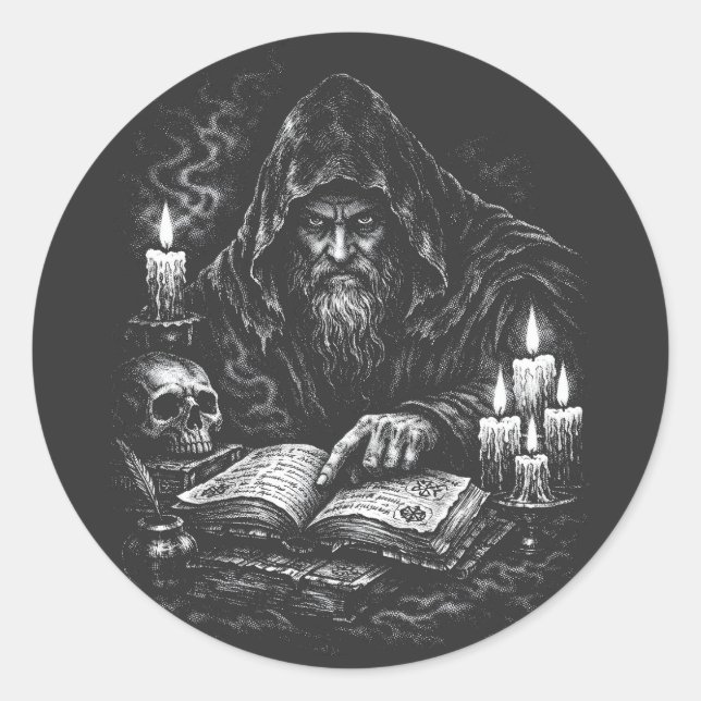 Zauberer beim Studium des Grimoire — von BurnsInHe Runder Aufkleber (Vorderseite)