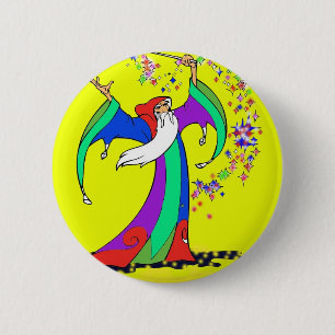Zauberer, der bunten Zauber mit magischem Wand Button