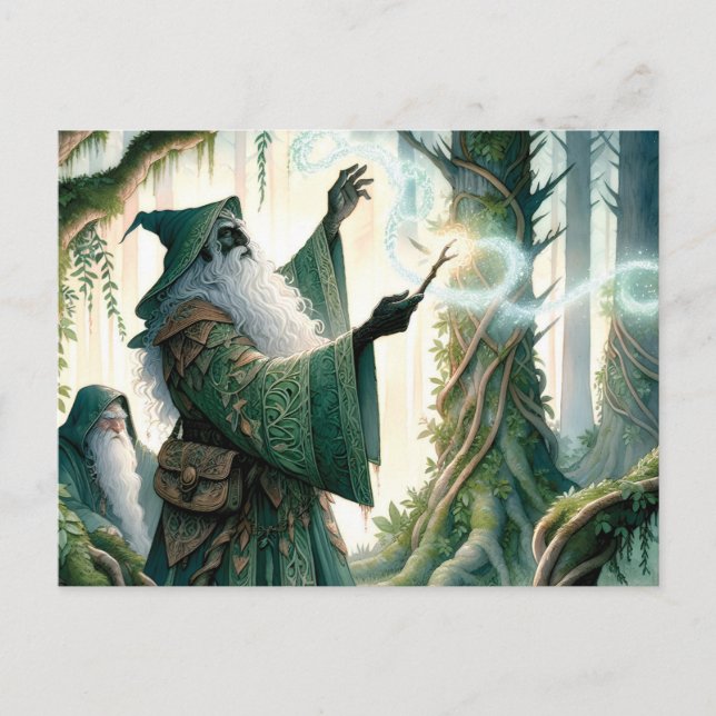 Zauberer, der seinem Freund einen neuen Zauber zei Postkarte (Vorderseite)