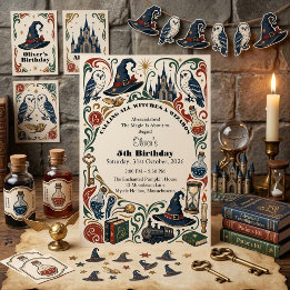 Zauberer & Hexen-Geschichtenbuch Magisches Vintage Einladung