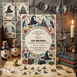 Zauberer & Hexen-Geschichtenbuch Magisches Vintage Einladung