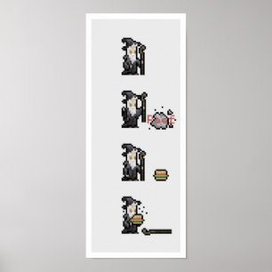 Zauberer ist hungriges Spalten-Pixel-Kunst-Plakat Poster