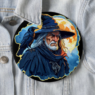 Zauberer mit einem Raven - Halloween Fan Fun 1 Button