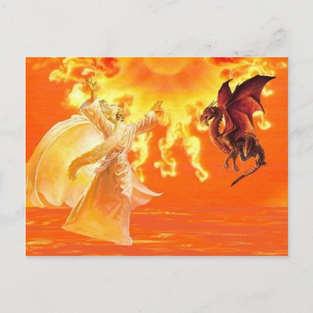 Zauberer und Drache. Postkarte (Vorderseite)