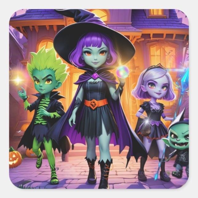 Zauberer und Ghouls Quadratischer Aufkleber (Vorderseite)