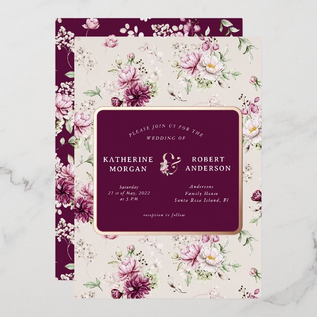 Zaubergarten Blumen Hochzeitfolie Einladung (Vorderseite/Rückseite)