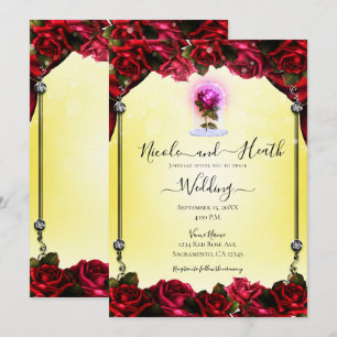 Zauberglühende Rote Rose Silbergelbe Hochzeit Einladung