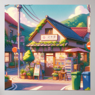 Zauberhafte Anime-Style-Lokalshop-Kunst Poster