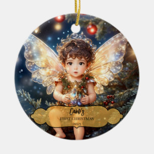 Zauberhafte Baby-Jungen-Feenflügel in einem Weihna Keramik Ornament