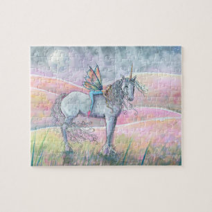 Zauberhafte Berge Einhorn und Fairy Fantasy Art
