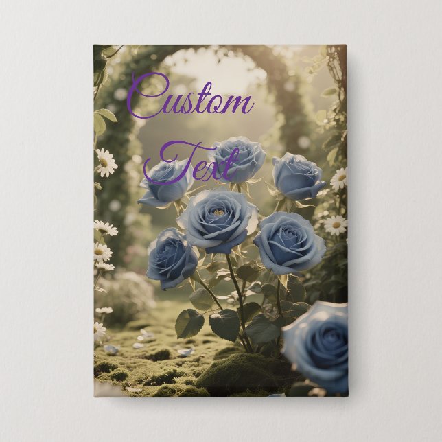 Zauberhafte blaue Rose - Romantischer Blumenakzent Button (Vorderseite)