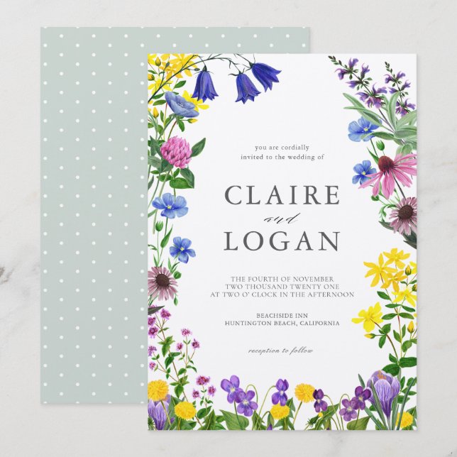 Zauberhafte blühende Wildblume Hochzeit Einladung (Vorne/Hinten)