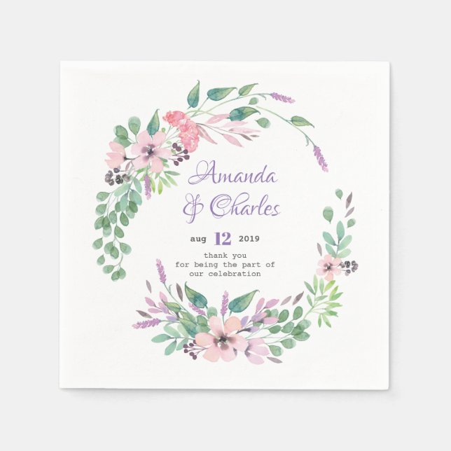 Zauberhafte Blume Wasserfarben Hochzeitskranz Serviette (Vorderseite)
