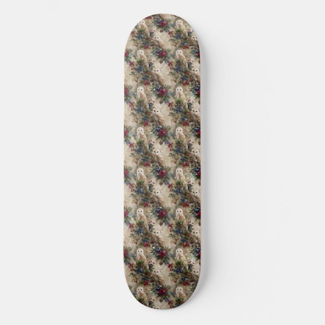 Zauberhafte Blumen-Eule Skateboard (Vorderseite)