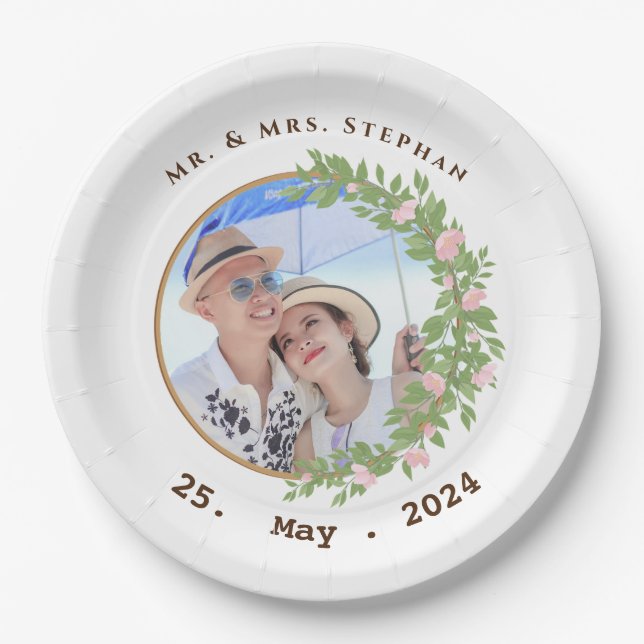 Zauberhafte Blumen Hochzeit Pappteller (Vorderseite)