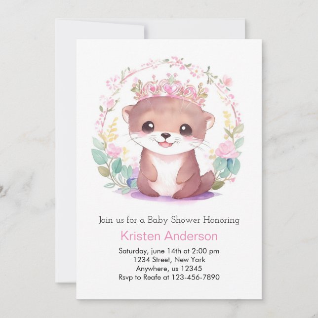 Zauberhafte Blumen-Otter-Girl-Babydusche Einladung (Vorderseite)