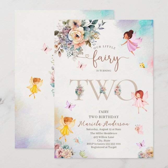 Zauberhafte Blumenpracht-Prinzessin dreht zwei Wel Einladung (Vorne/Hinten)