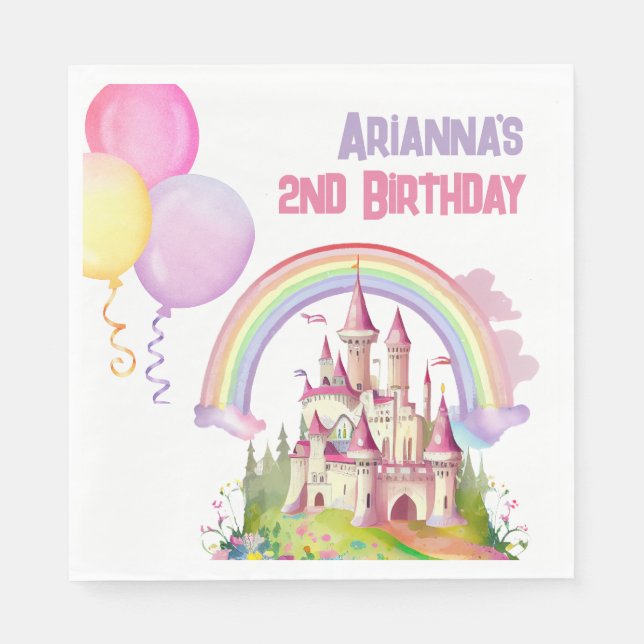 Zauberhafte Burg Balloons Kleines Mädchen 2. Gebur Serviette (Vorderseite)