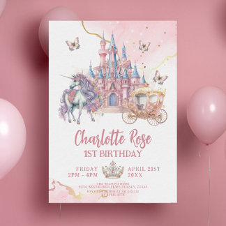 Zauberhafte Burg Einhorn Rosa Prinzessin 1. Geburt Einladung