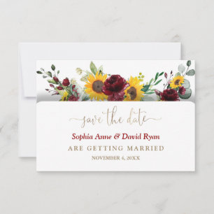 Zauberhafte Burgunder Blumen Sonnenblumen Hochzeit Save The Date