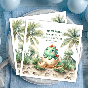 Zauberhafte Dino-Hatching Soon Baby Shower Papier Serviette