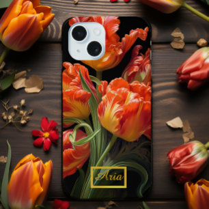 Zauberhafte, dunkle, blühende Tulpen iPhone 15 Hülle