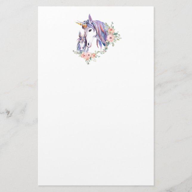 Zauberhafte Einhorn-Mama & Baby Watercolor Briefpapier (Vorderseite)