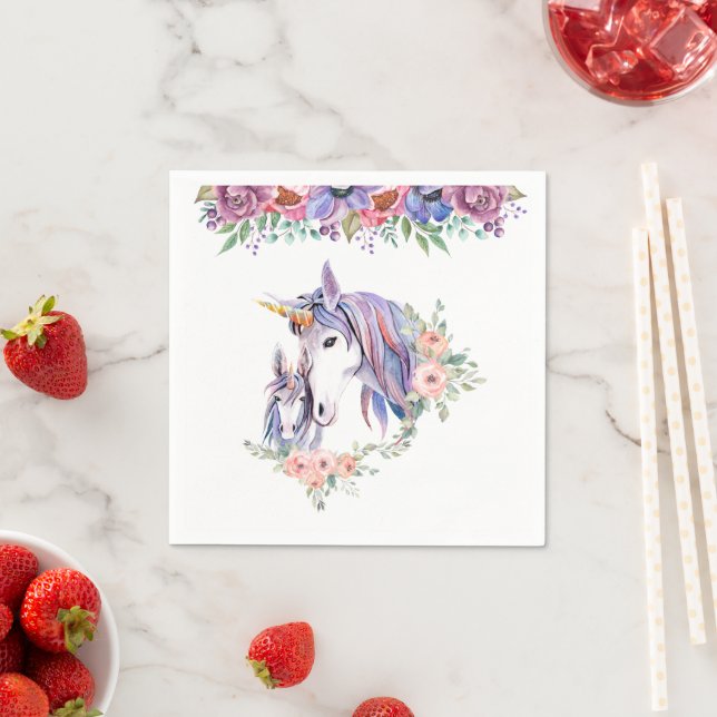 Zauberhafte Einhorn-Mama & Baby Watercolor Serviette (Beispiel)