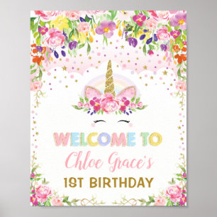 Zauberhafte Einhorn Rosa Gold Flora Geburtstag Wil Poster