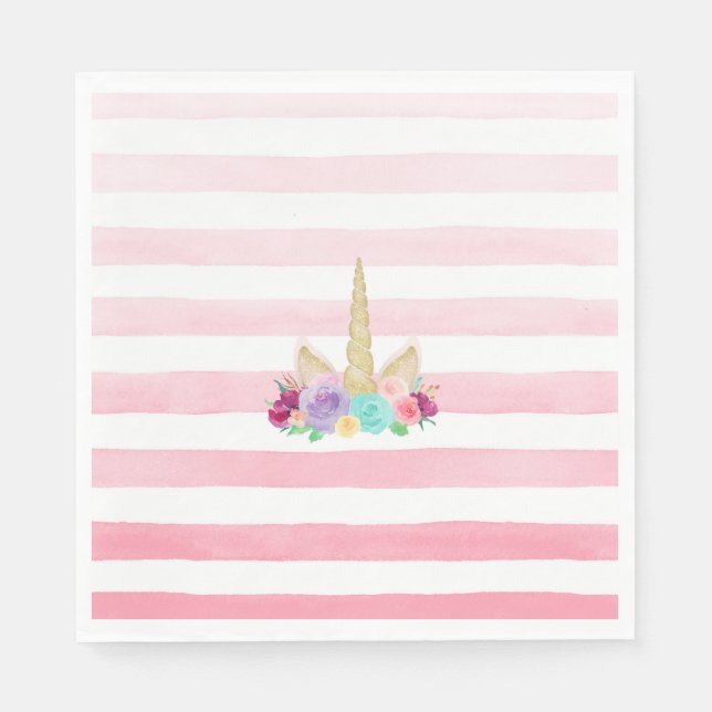 Zauberhafte Einhorn-Rosa-Rosa-Streifen Napkins Serviette (Vorderseite)