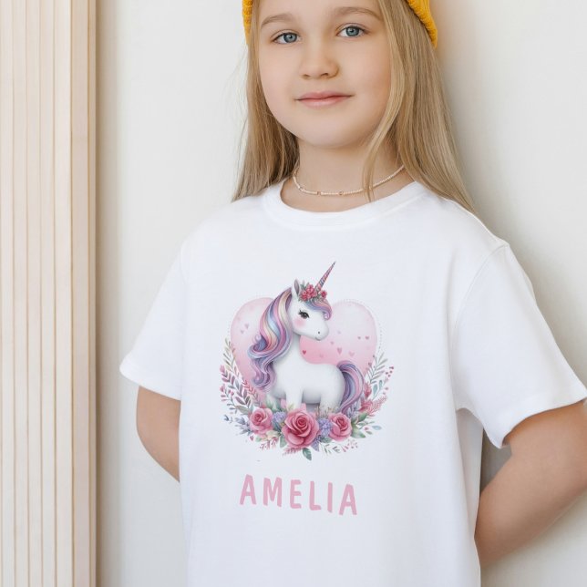 Zauberhafte Einhorn Wasserfarbe Blumenrosa T-Shirt (Von Creator hochgeladen)