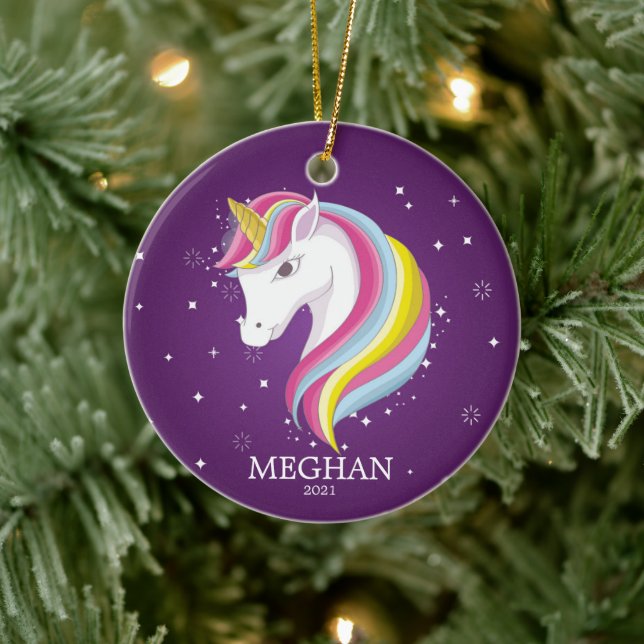 Zauberhafte Einhorn-Weihnachtsschmuck Keramik Ornament (Baum)