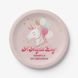 Zauberhafte Einhorn zum 1. Geburtstag Pappteller