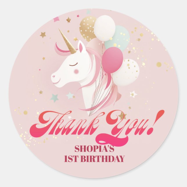 Zauberhafte Einhorn zum 1. Geburtstag Runder Aufkleber (Vorderseite)