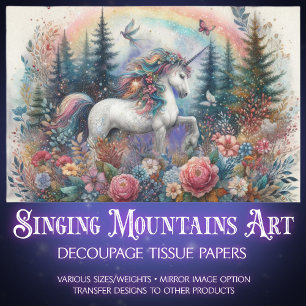 Zauberhafte Einhornwälder Wasserfarben Blumenwald  Seidenpapier