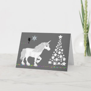 Zauberhafte Fantasie-Einhorn, Fee und Weihnachtsba Feiertagskarte