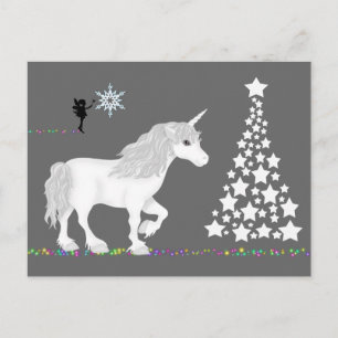 Zauberhafte Fantasie-Einhorn, Fee und Weihnachtsba Feiertagspostkarte